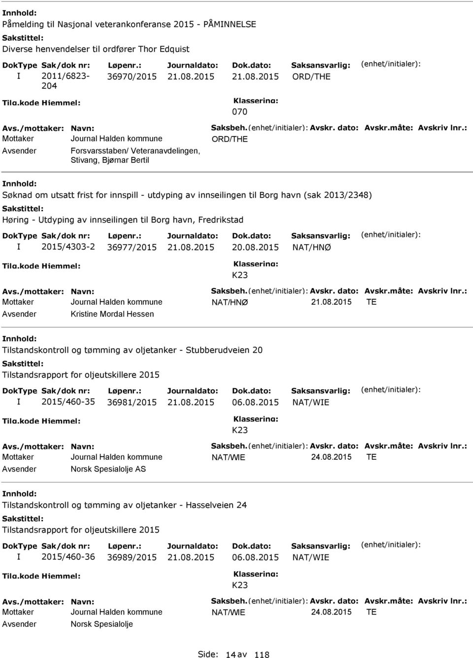 : ORD/TH Avsender Forsvarsstaben/ Veteranavdelingen, Stivang, Bjørnar Bertil nnhold: Søknad om utsatt frist for innspill - utdyping av innseilingen til Borg havn (sak 2013/2348) Høring - Utdyping av