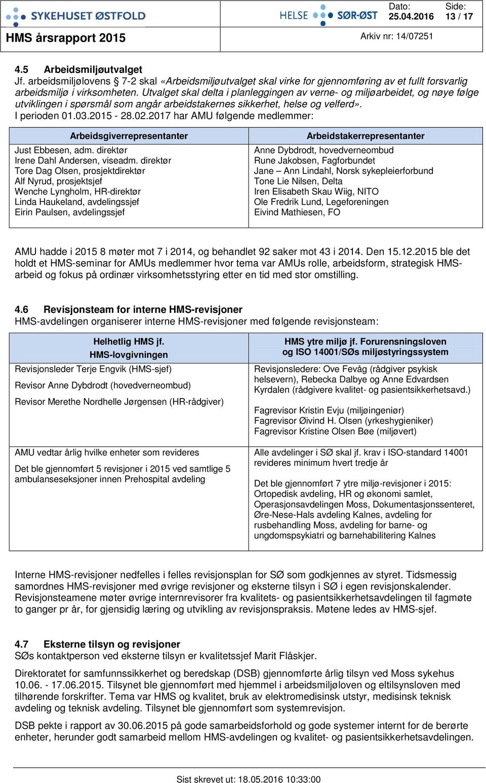 2017 har AMU følgende medlemmer: Arbeidsgiverrepresentanter Just Ebbesen, adm. direktør Irene Dahl Andersen, viseadm.