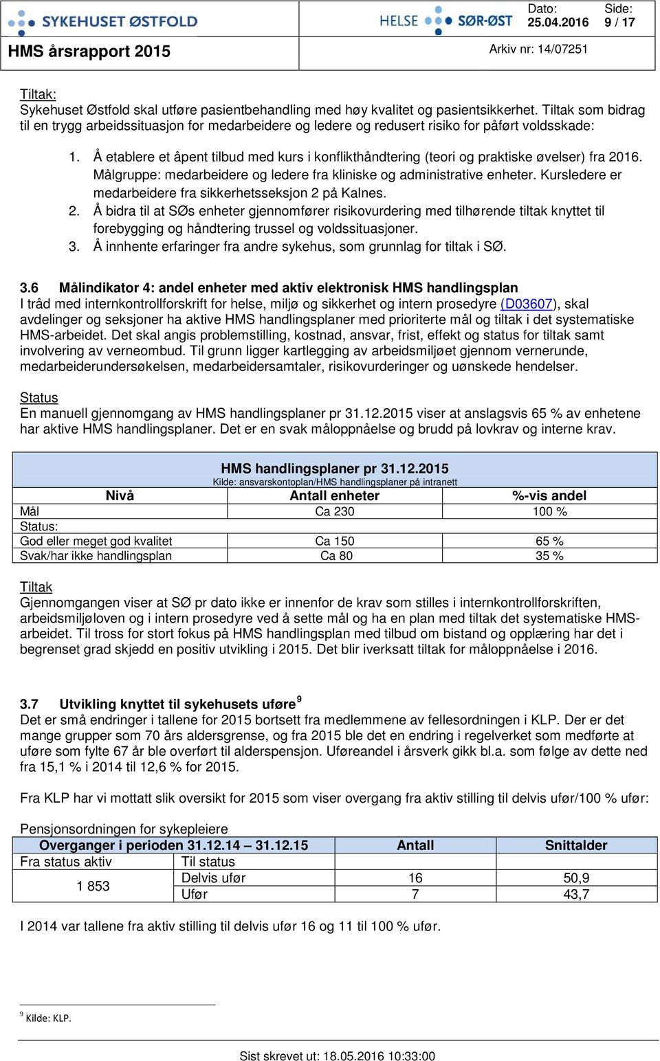 Å etablere et åpent tilbud med kurs i konflikthåndtering (teori og praktiske øvelser) fra 2016. Målgruppe: medarbeidere og ledere fra kliniske og administrative enheter.