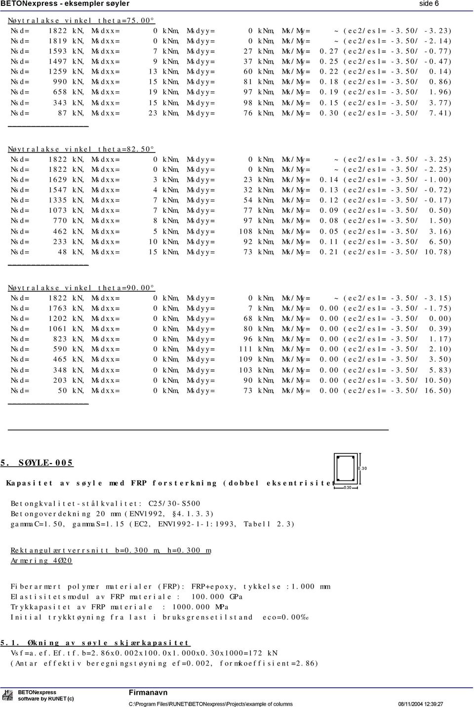 22 (ec2/es1= -3.50/ 0.14) Nsd= 990 kn, Msdxx= 15 knm, Msdyy= 81 knm, Mx/My= 0.18 (ec2/es1= -3.50/ 0.86) Nsd= 658 kn, Msdxx= 19 knm, Msdyy= 97 knm, Mx/My= 0.19 (ec2/es1= -3.50/ 1.