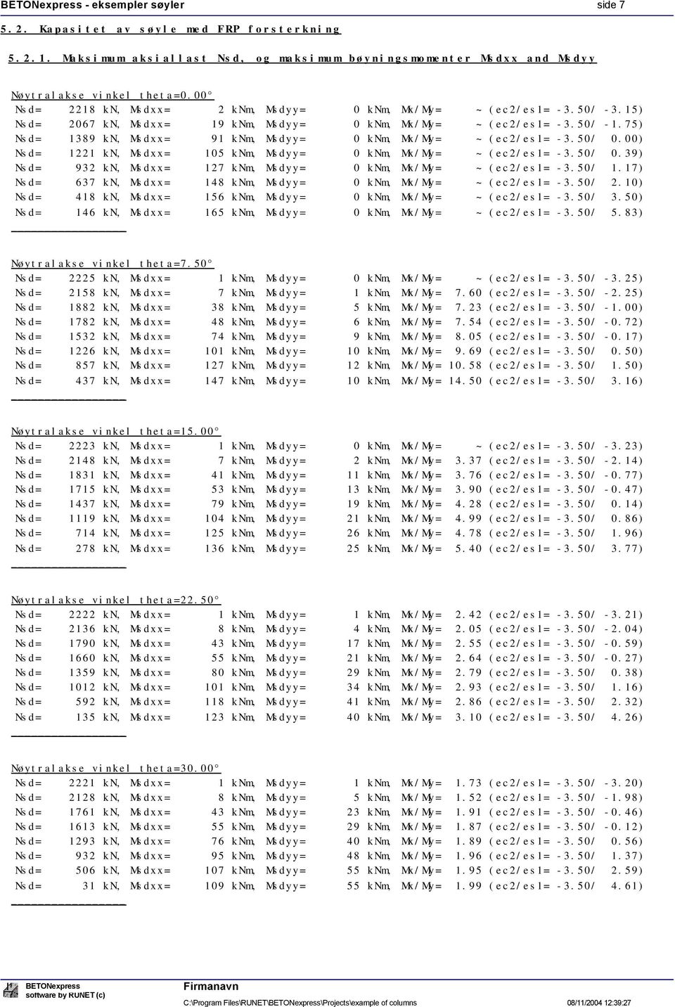 75) Nsd= 1389 kn, Msdxx= 91 knm, Msdyy= 0 knm, Mx/My= ~ (ec2/es1= -3.50/ 0.00) Nsd= 1221 kn, Msdxx= 105 knm, Msdyy= 0 knm, Mx/My= ~ (ec2/es1= -3.50/ 0.39) Nsd= 932 kn, Msdxx= 127 knm, Msdyy= 0 knm, Mx/My= ~ (ec2/es1= -3.