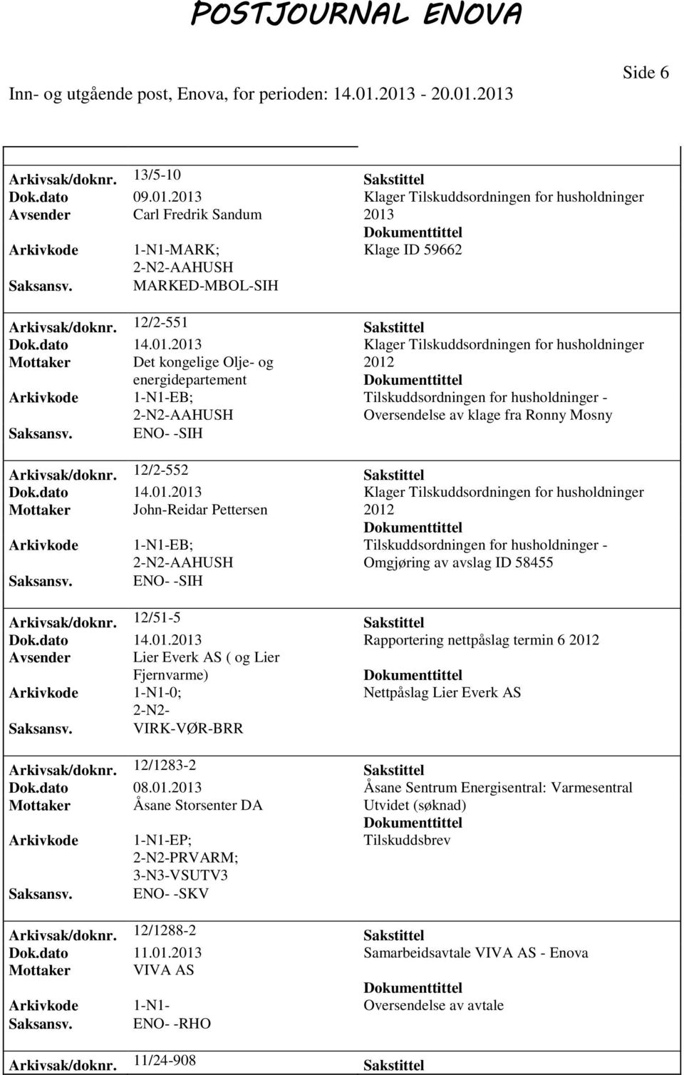 2013 Klager Tilskuddsordningen for husholdninger Mottaker Det kongelige Olje- og 2012 Tilskuddsordningen for husholdninger - Oversendelse av klage fra Ronny Mosny Arkivsak/doknr.