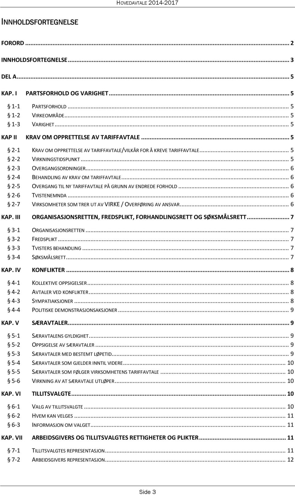 .. 6 2-4 BEHANDLING AV KRAV OM TARIFFAVTALE... 6 2-5 OVERGANG TIL NY TARIFFAVTALE PÅ GRUNN AV ENDREDE FORHOLD... 6 2-6 TVISTENEMNDA... 6 2-7 VIRKSOMHETER SOM TRER UT AV VIRKE / OVERFØRING AV ANSVAR.