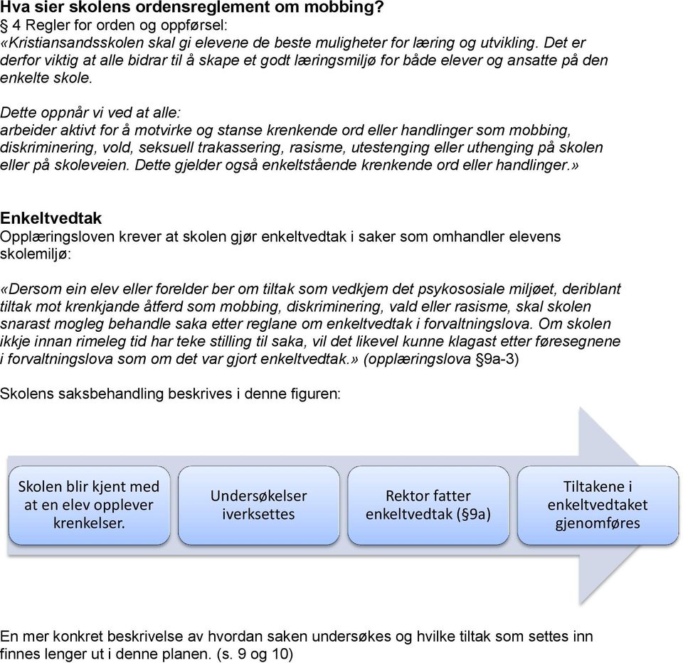 Dette oppnår vi ved at alle: arbeider aktivt for å motvirke og stanse krenkende ord eller handlinger som mobbing, diskriminering, vold, seksuell trakassering, rasisme, utestenging eller uthenging på