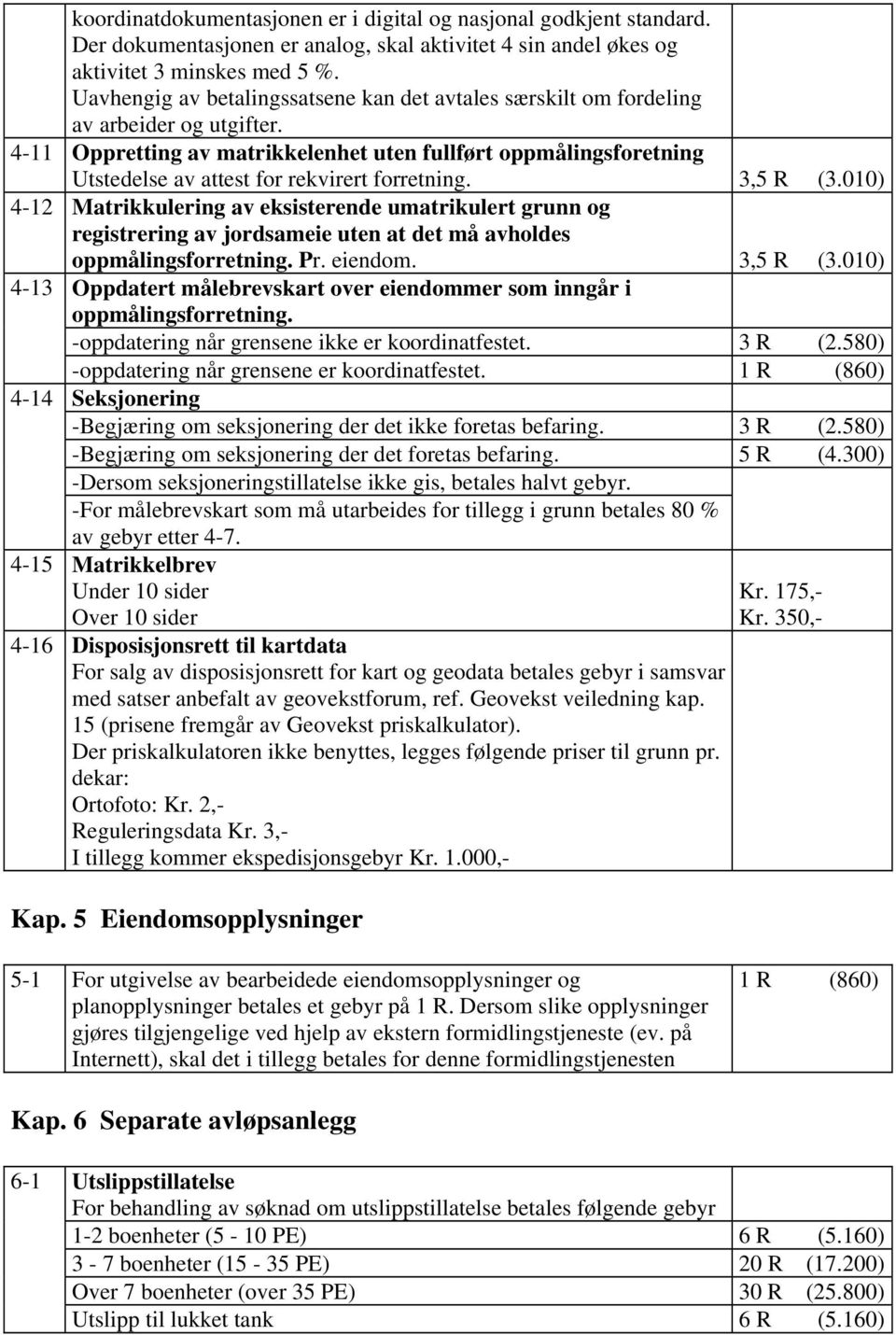 4-11 Oppretting av matrikkelenhet uten fullført oppmålingsforetning Utstedelse av attest for rekvirert forretning. 3,5 R (3.