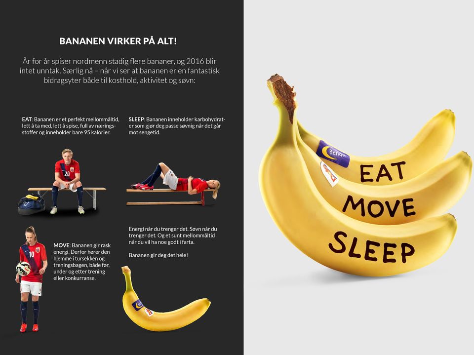 full av næringsstoffer og inneholder bare 95 kalorier. SLEEP: Bananen inneholder karbohydrater som gjør deg passe søvnig når det går mot sengetid.