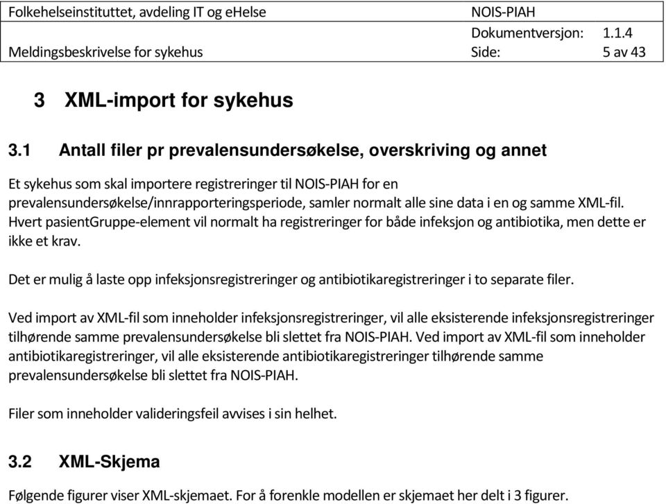 en og samme XML-fil. Hvert pasientgruppe-element vil normalt ha registreringer for både infeksjon og antibiotika, men dette er ikke et krav.