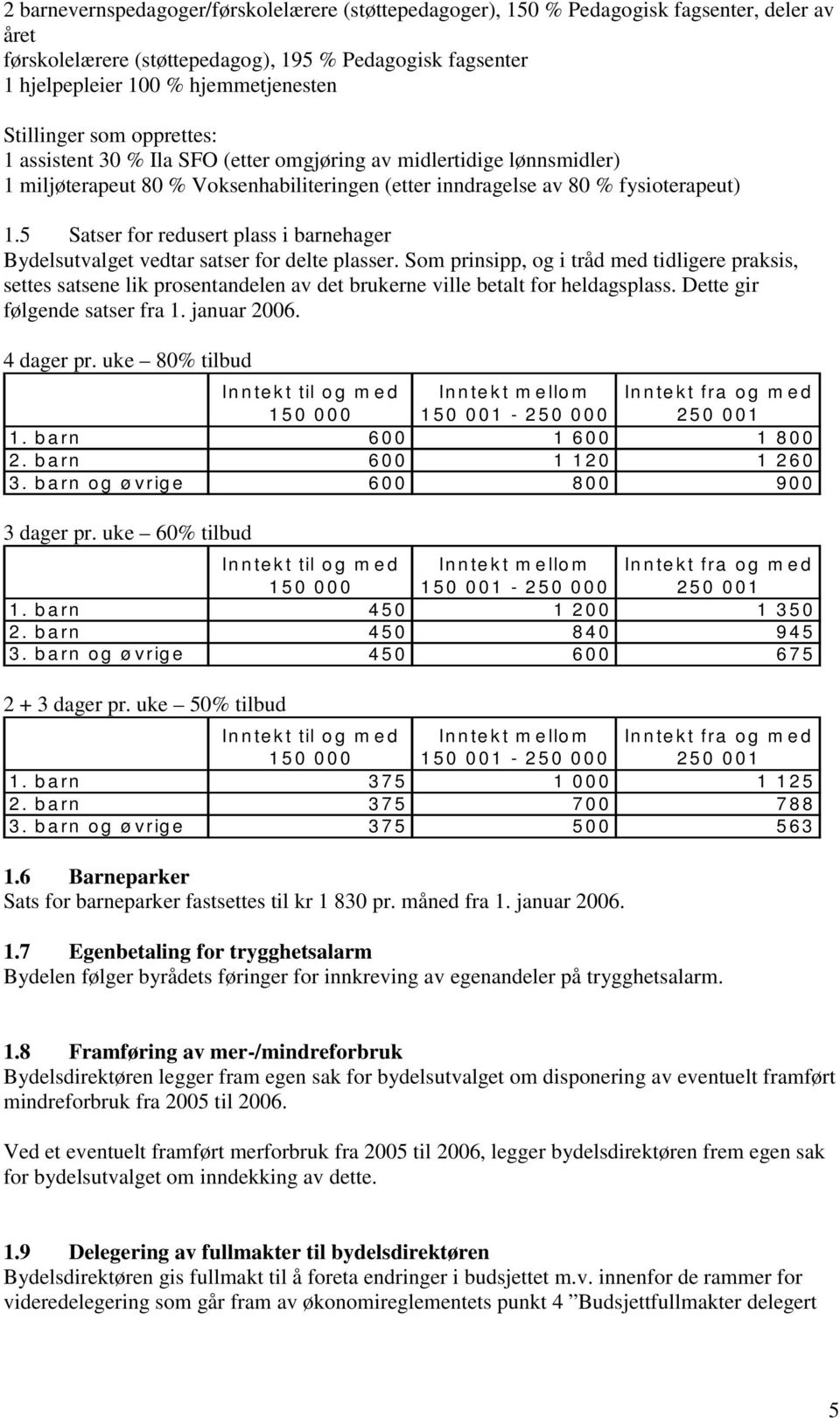 5 Satser for redusert plass i barnehager Bydelsutvalget vedtar satser for delte plasser.