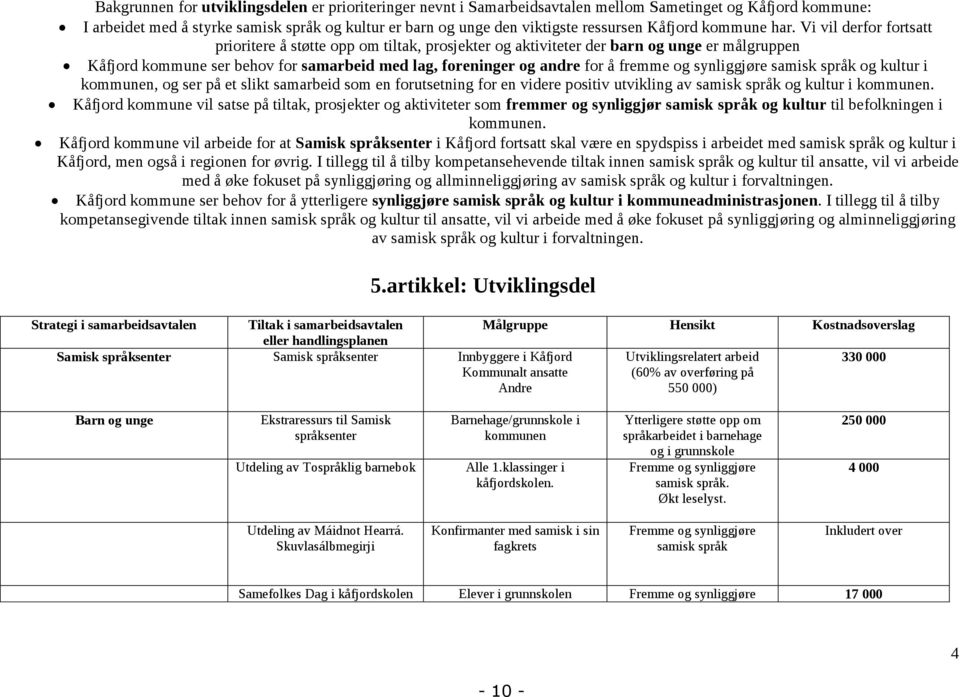 Vi vil derfor fortsatt prioritere å støtte opp om tiltak, prosjekter og aktiviteter der barn og unge er målgruppen Kåfjord kommune ser behov for samarbeid med lag, foreninger og andre for å fremme og