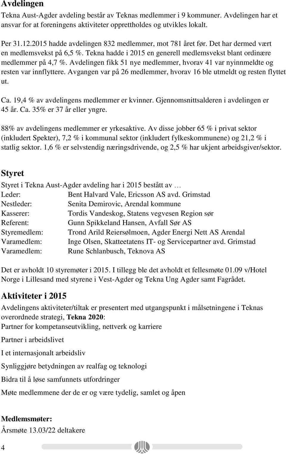 Avdelingen fikk 51 nye medlemmer, hvorav 41 var nyinnmeldte og resten var innflyttere. Avgangen var på 26 medlemmer, hvorav 16 ble utmeldt og resten flyttet ut. Ca.