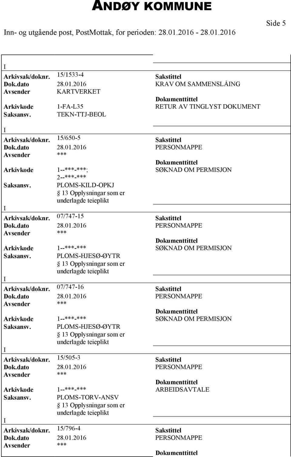 07/747-15 Sakstittel Arkivkode 1--***-*** SØKNAD OM PERMSJON Saksansv. PLOMS-HJESØ-ØYTR Arkivsak/doknr.