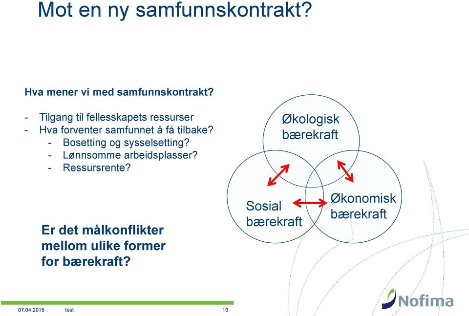 - Bosetting og sysselsetting? - Lønnsomme arbeidsplasser? - Ressursrente?