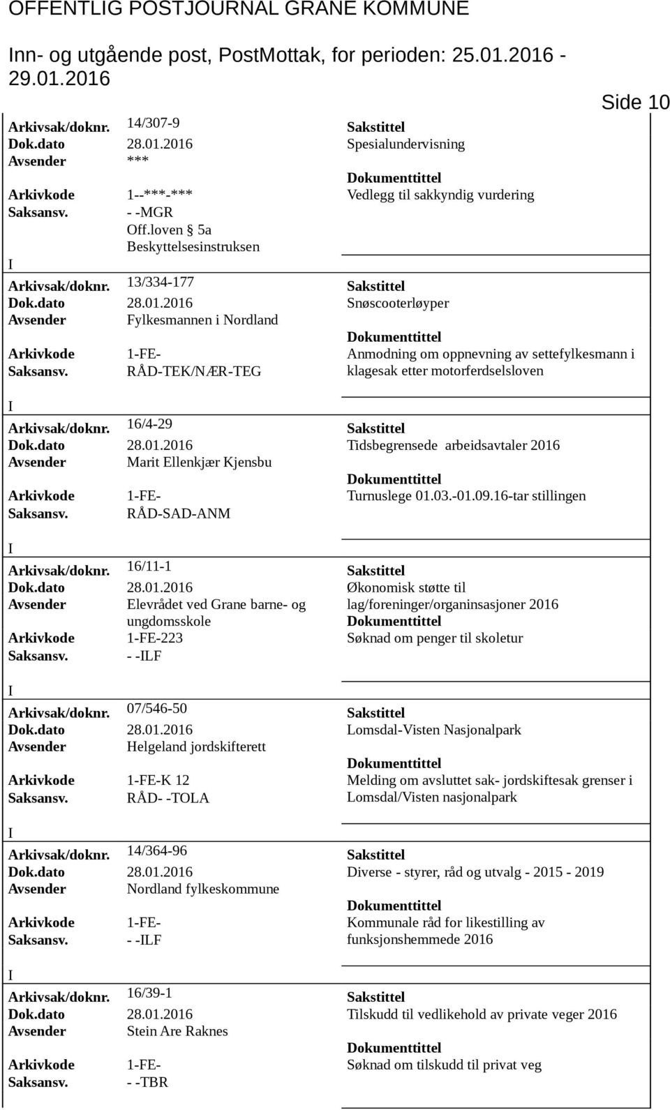 2016 Snøscooterløyper Avsender Fylkesmannen i Nordland Arkivkode 1-FE- Anmodning om oppnevning av settefylkesmann i klagesak etter motorferdselsloven Arkivsak/doknr.