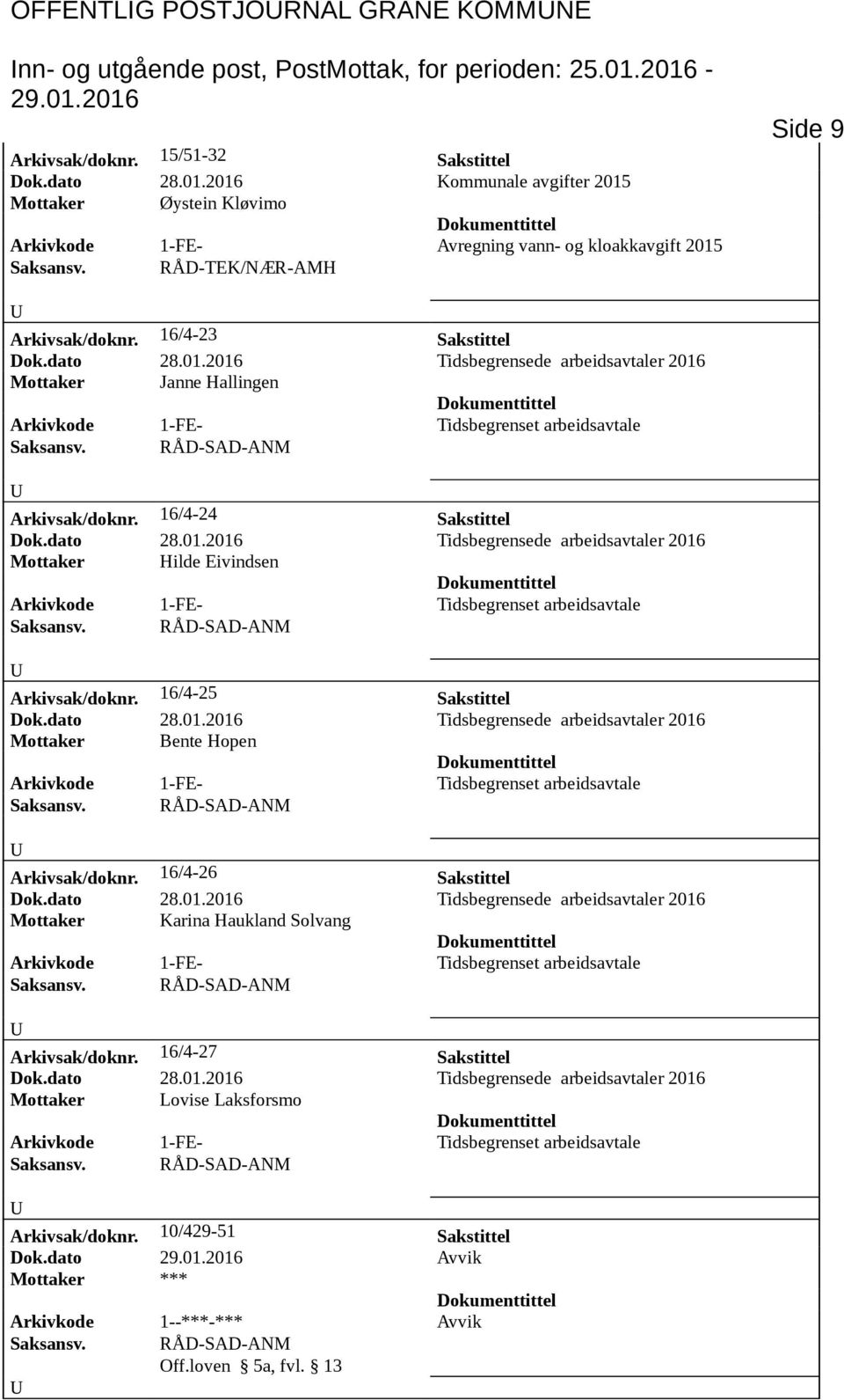 16/4-23 Sakstittel Mottaker Janne Hallingen Arkivsak/doknr. 16/4-24 Sakstittel Mottaker Hilde Eivindsen Arkivsak/doknr.