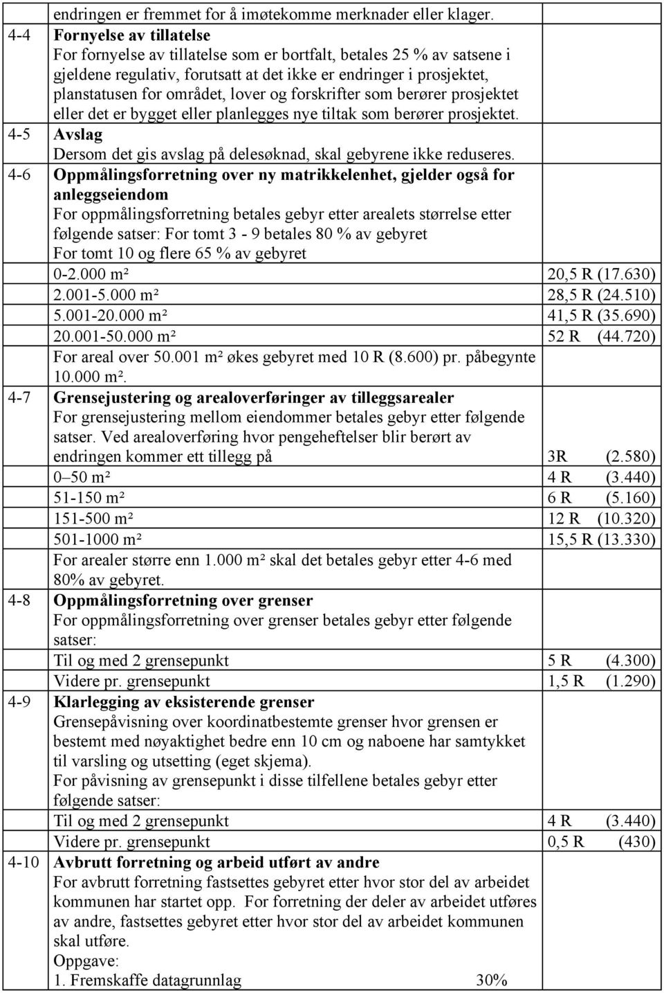 og forskrifter som berører prosjektet eller det er bygget eller planlegges nye tiltak som berører prosjektet. 4-5 Avslag Dersom det gis avslag på delesøknad, skal gebyrene ikke reduseres.