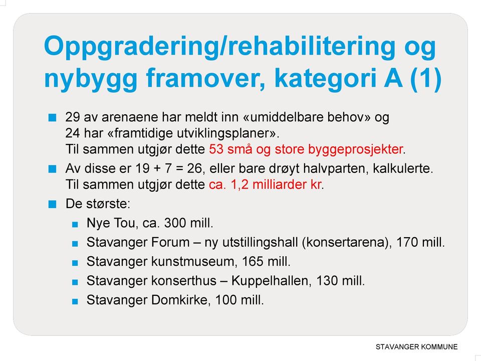 Av disse er 19 + 7 = 26, eller bare drøyt halvparten, kalkulerte. Til sammen utgjør dette ca. 1,2 milliarder kr.