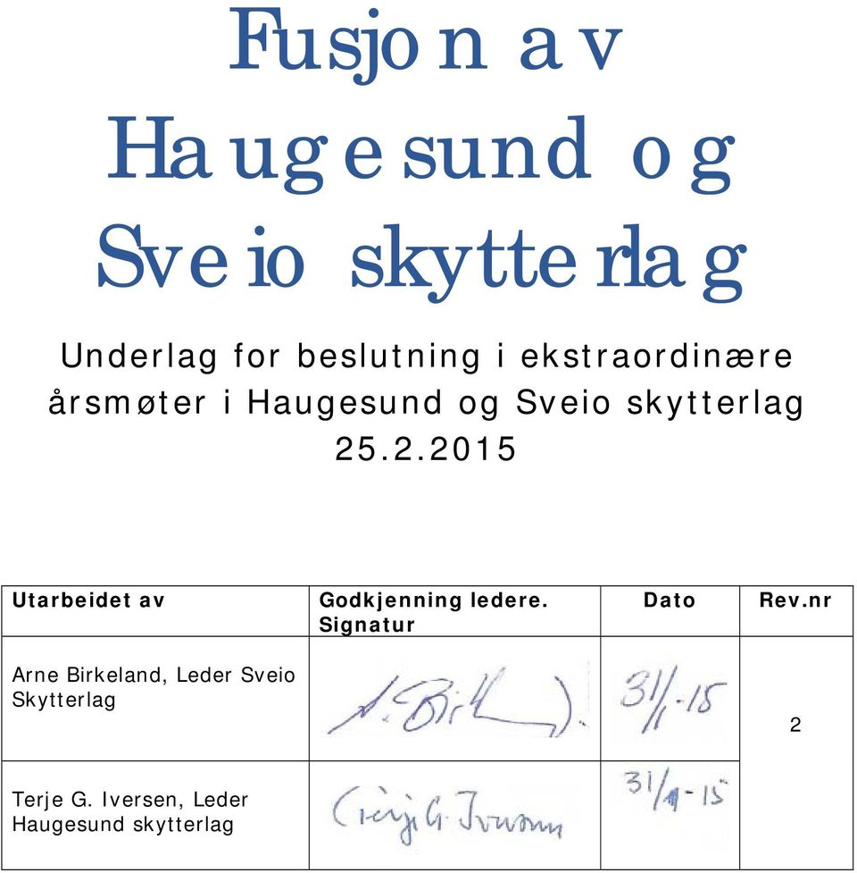 .2.2015 Utarbeidet av Godkjenning ledere. Signatur Dato Rev.