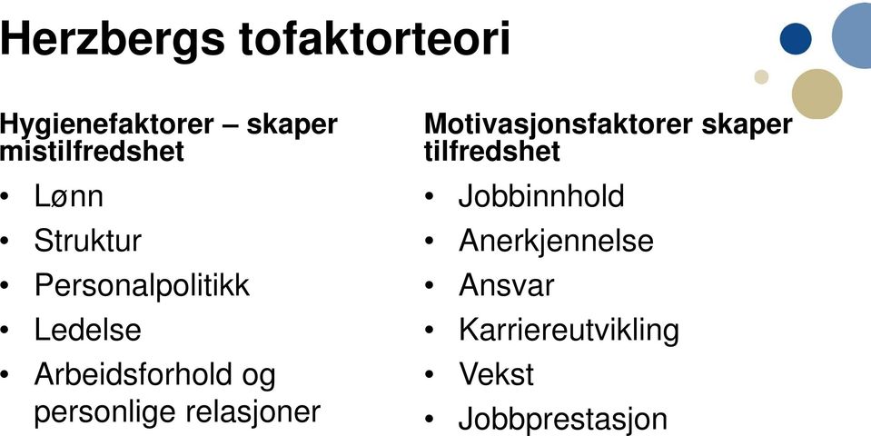 personlige relasjoner Motivasjonsfaktorer skaper tilfredshet