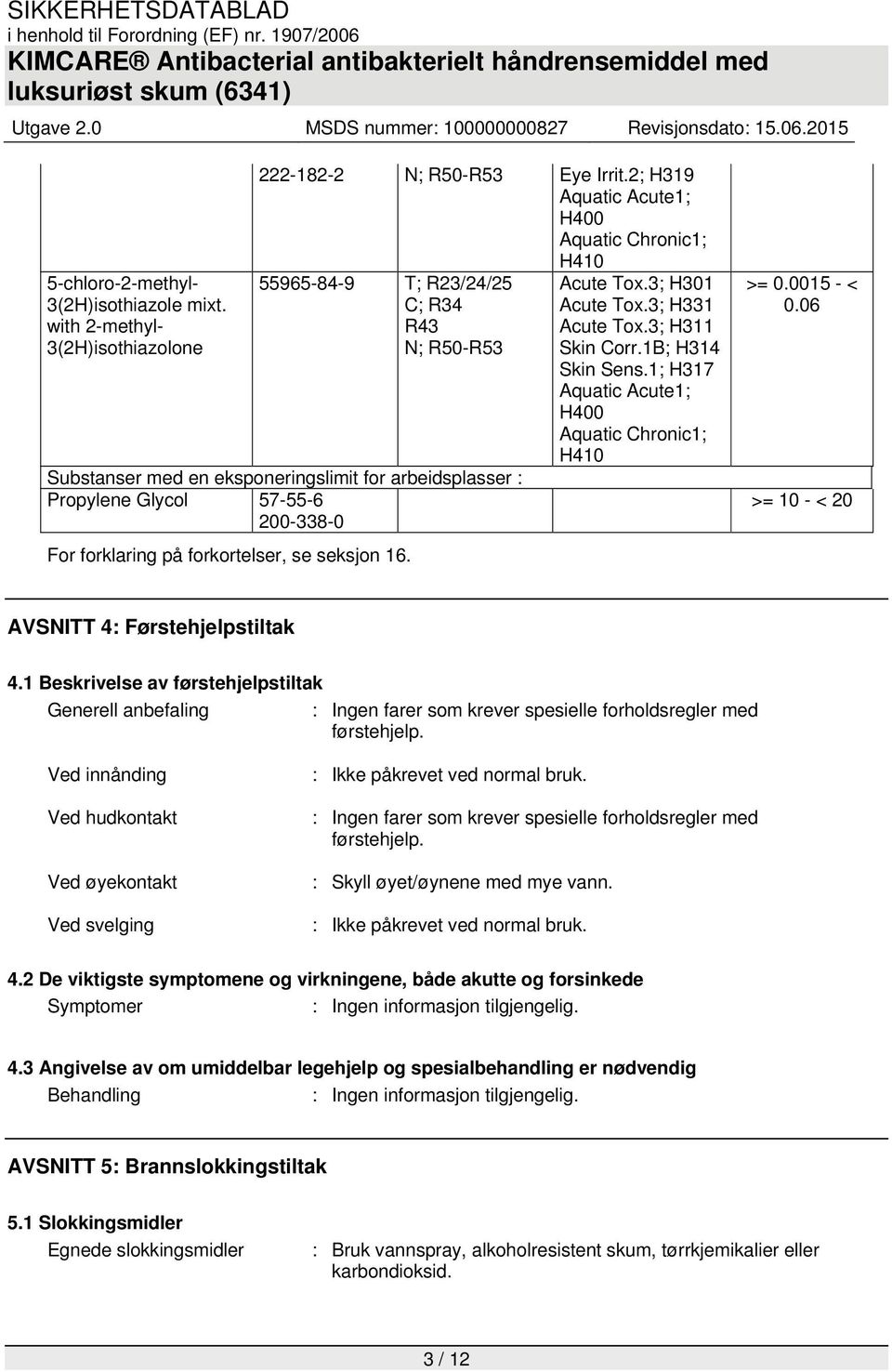 forklaring på forkortelser, se seksjon 16. Acute Tox.3; H301 Acute Tox.3; H331 Acute Tox.3; H311 Skin Corr.1B; H314 Skin Sens.1; H317 Aquatic Acute1; H400 Aquatic Chronic1; H410 >= 0.0015 - < 0.