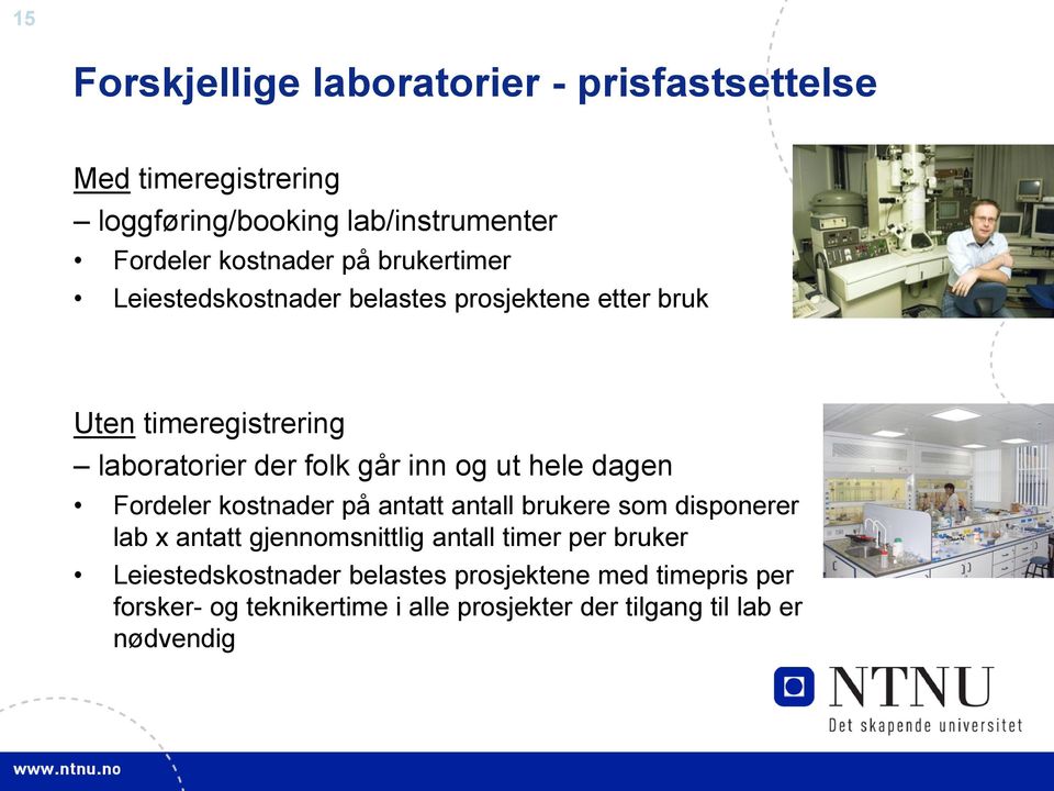 hele dagen Fordeler kostnader på antatt antall brukere som disponerer lab x antatt gjennomsnittlig antall timer per bruker