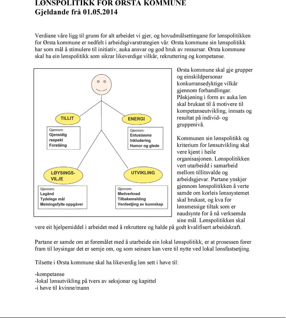 Ørsta kommune sin lønspolitikk har som mål å stimulere til initiativ, auka ansvar og god bruk av ressursar.