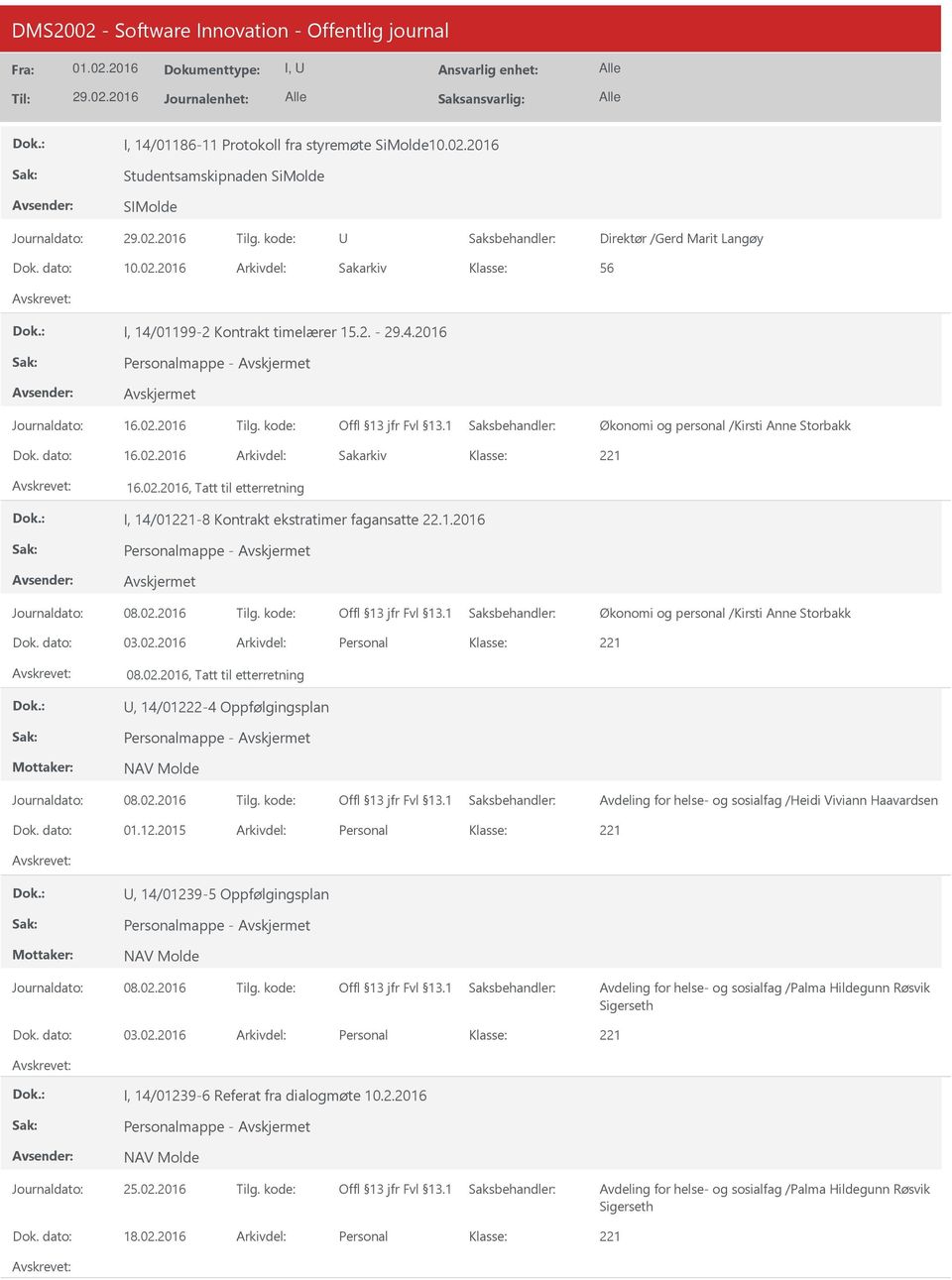 dato: 03.02.2016 Arkivdel: Personal 08.02.2016, Tatt til etterretning, 14/0122