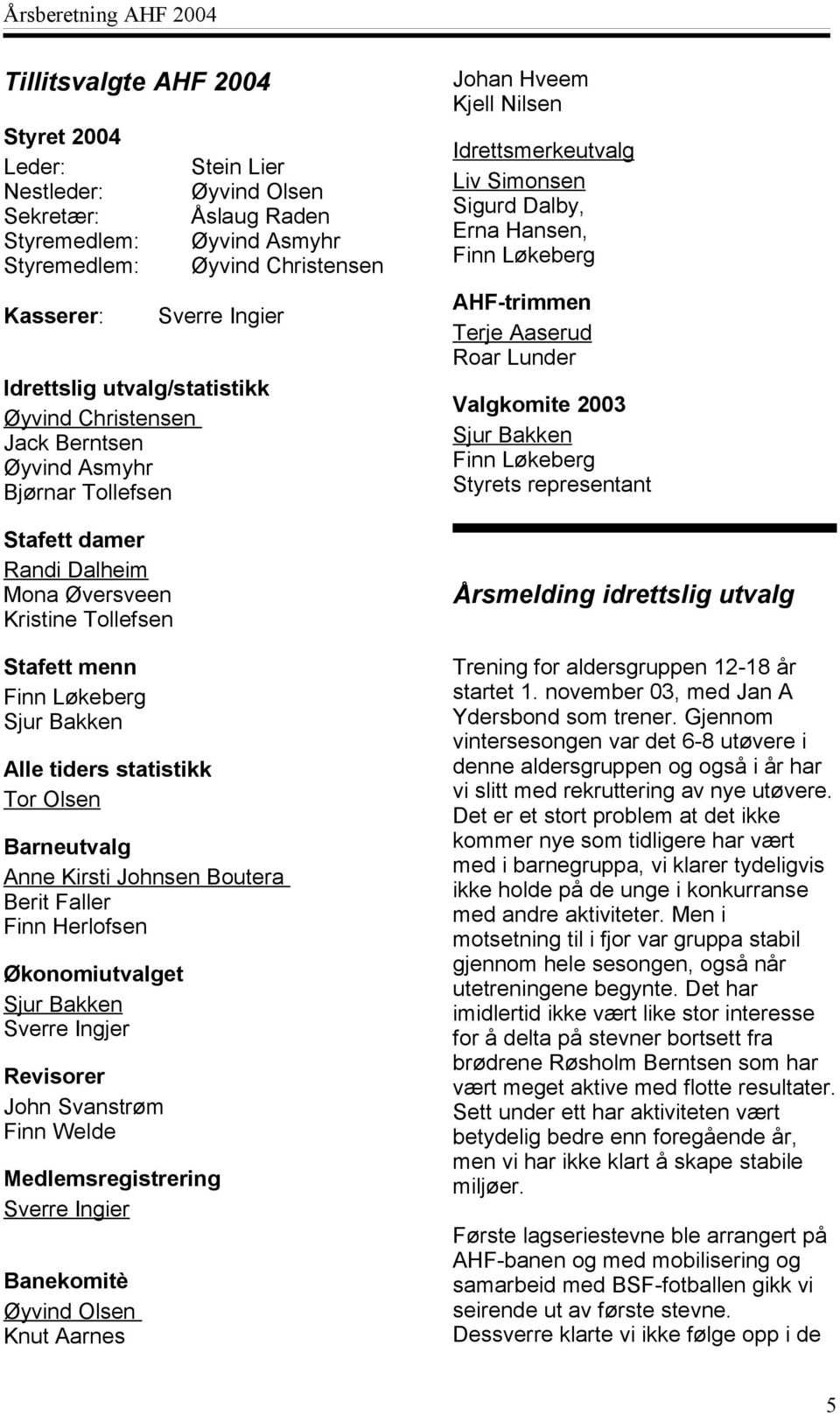 statistikk Tor Olsen Barneutvalg Anne Kirsti Johnsen Boutera Berit Faller Finn Herlofsen Økonomiutvalget Sjur Bakken Sverre Ingjer Revisorer John Svanstrøm Finn Welde Medlemsregistrering Sverre