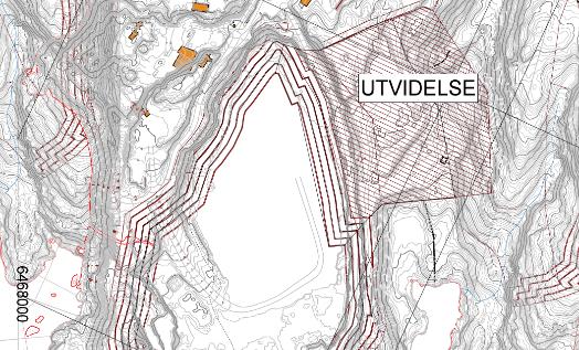 De etterfølgende tverr- og lengdesnitt viser planlagt utsprengning og dagens situasjon.