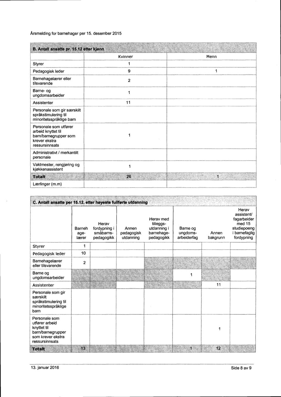 som utfører arbeid knyttet til barn/barnegrupper som 1 krever ekstra ressursinnsats Administrativt personale l merkantilt Vaktmester, rengjøring og 1 i kjøkkenassistent l / /, i Lærlinger (m.