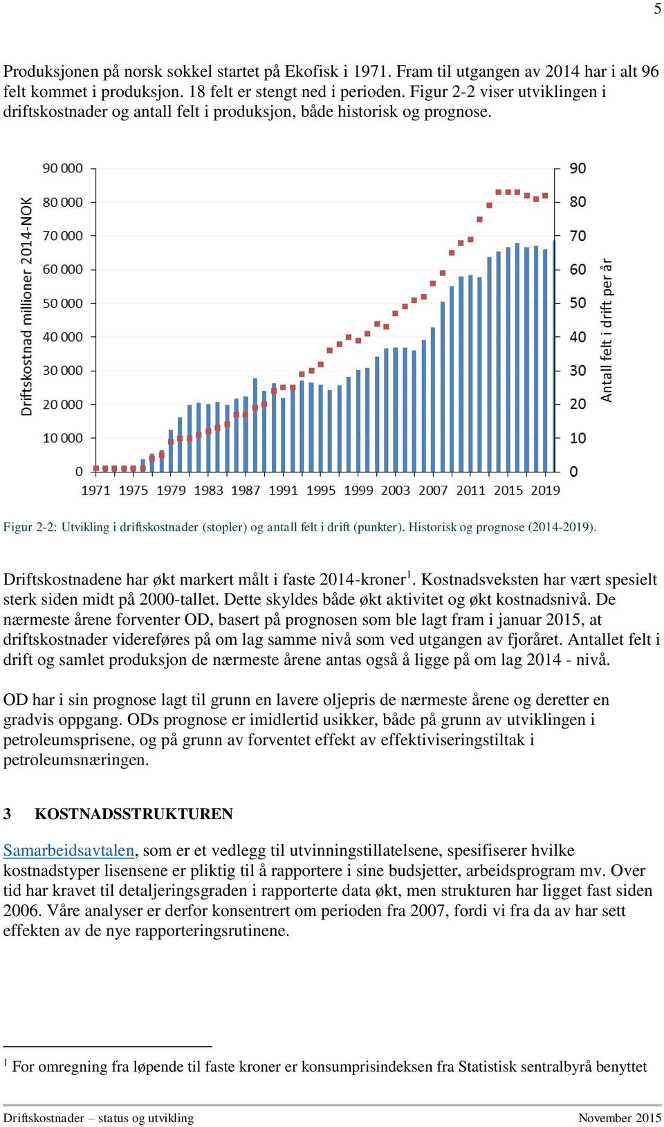 Historisk og prognose (2014-2019). Driftskostnadene har økt markert målt i faste 2014-kroner 1. Kostnadsveksten har vært spesielt sterk siden midt på 2000-tallet.