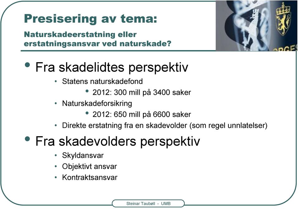 Naturskadeforsikring 2012: 650 mill på 6600 saker Direkte erstatning fra en skadevolder