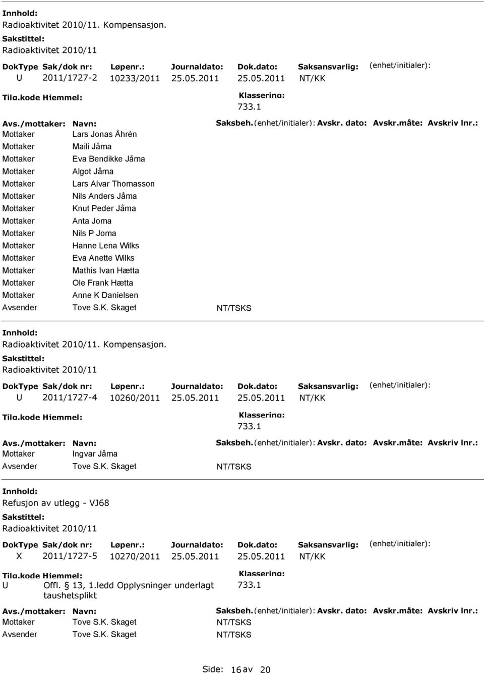 Nils P Joma Hanne Lena Wilks Eva Anette Wilks Mathis van Hætta Ole Frank Hætta Anne K Danielsen Radioaktivitet 2010/11.