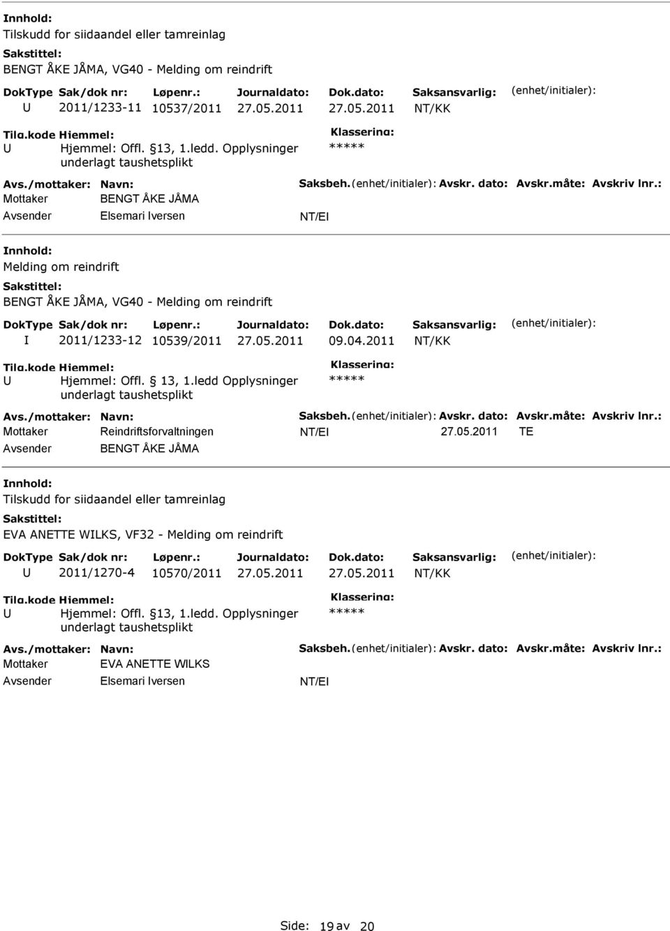 04.2011 Offl. 13, 1.ledd Opplysninger underlagt NT/E 27.05.