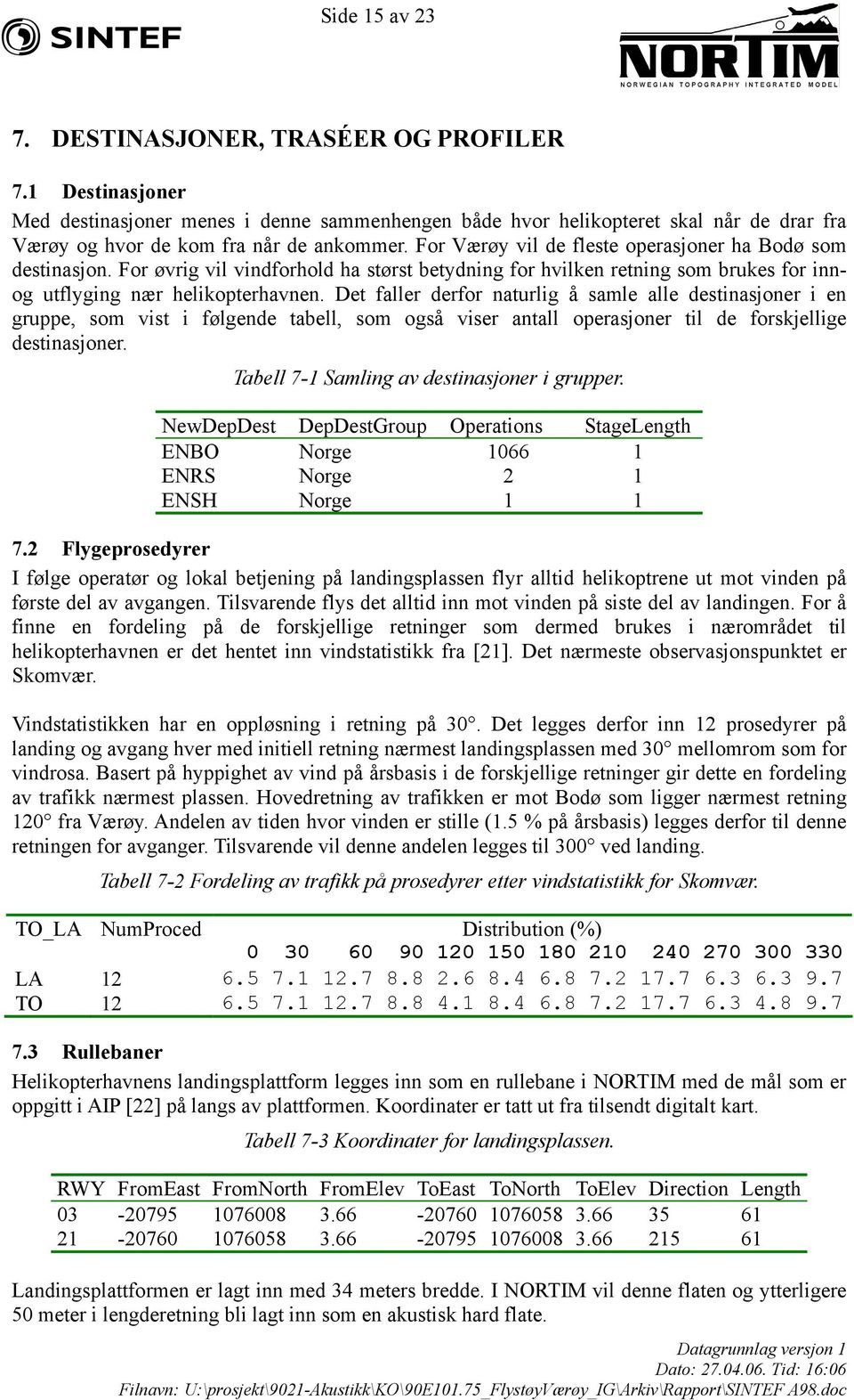 Det faller derfor naturlig å samle alle destinasjoner i en gruppe, som vist i følgende tabell, som også viser antall operasjoner til de forskjellige destinasjoner.