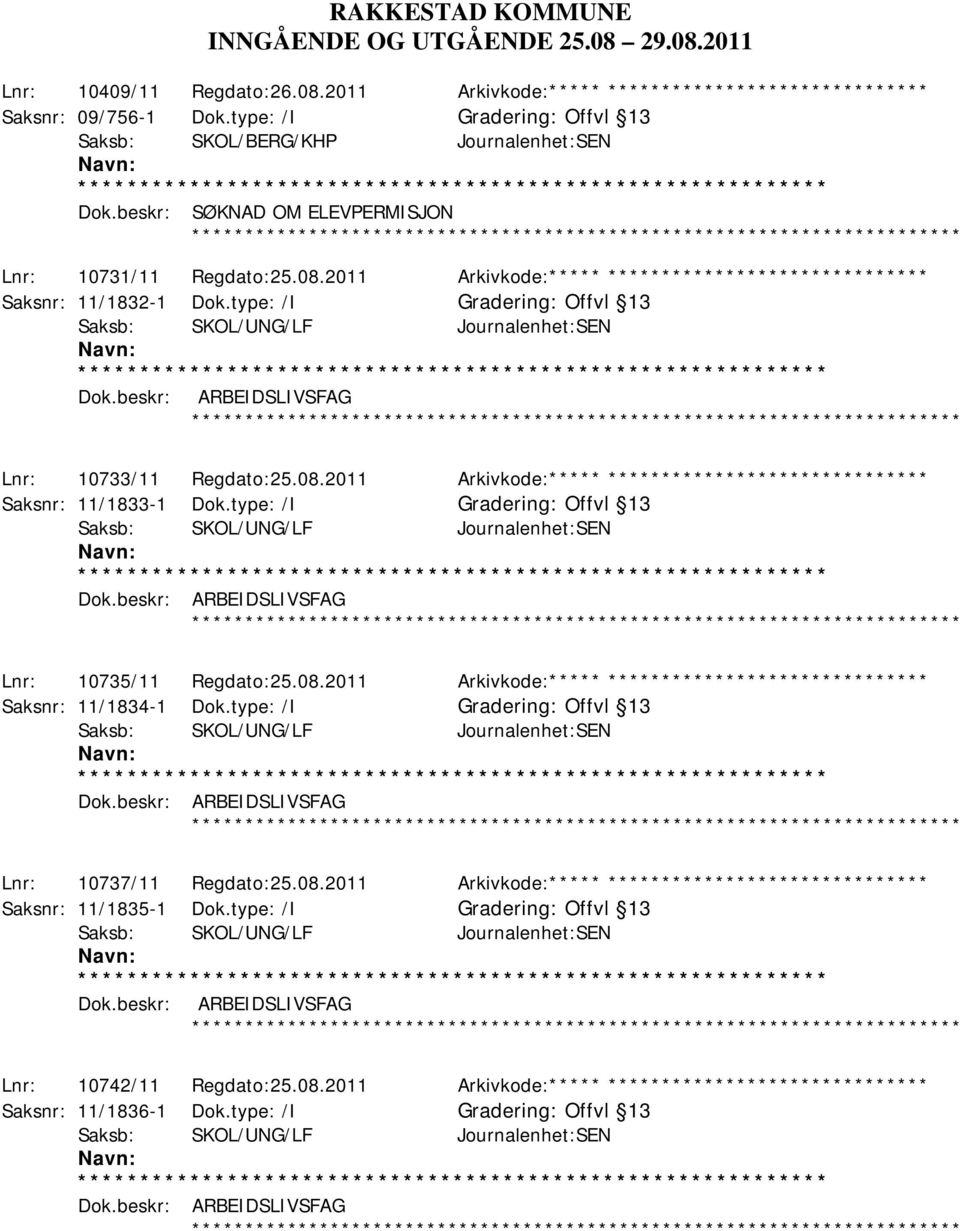 2011 Arkivkode:***** ****************************** Saksnr: 11/1832-1 Dok.type: /I Offvl 13 Dok.beskr: ARBEIDSLIVSFAG ************ Lnr: 10733/11 Regdato:25.08.