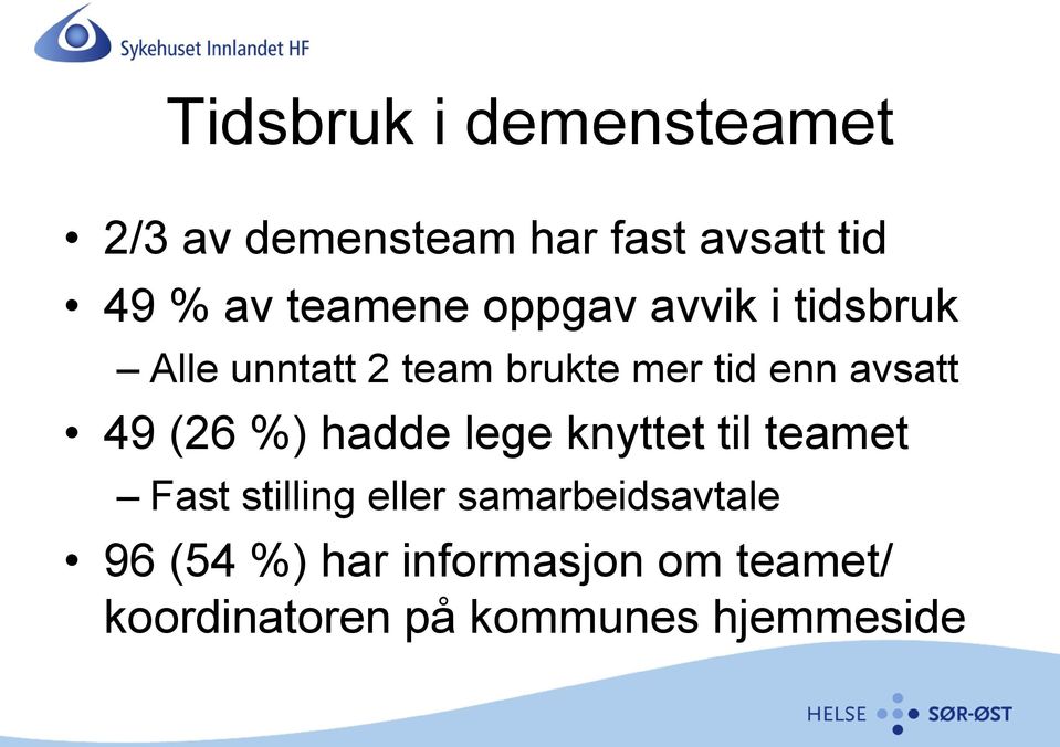 avsatt 49 (26 %) hadde lege knyttet til teamet Fast stilling eller