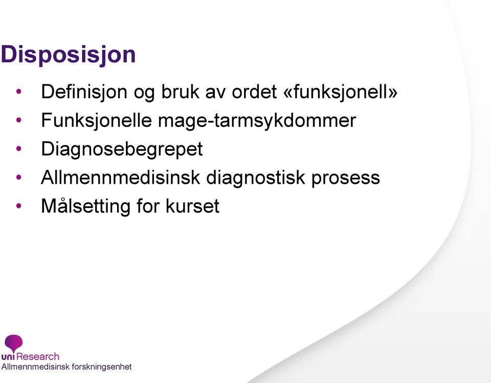 mage-tarmsykdommer Diagnosebegrepet