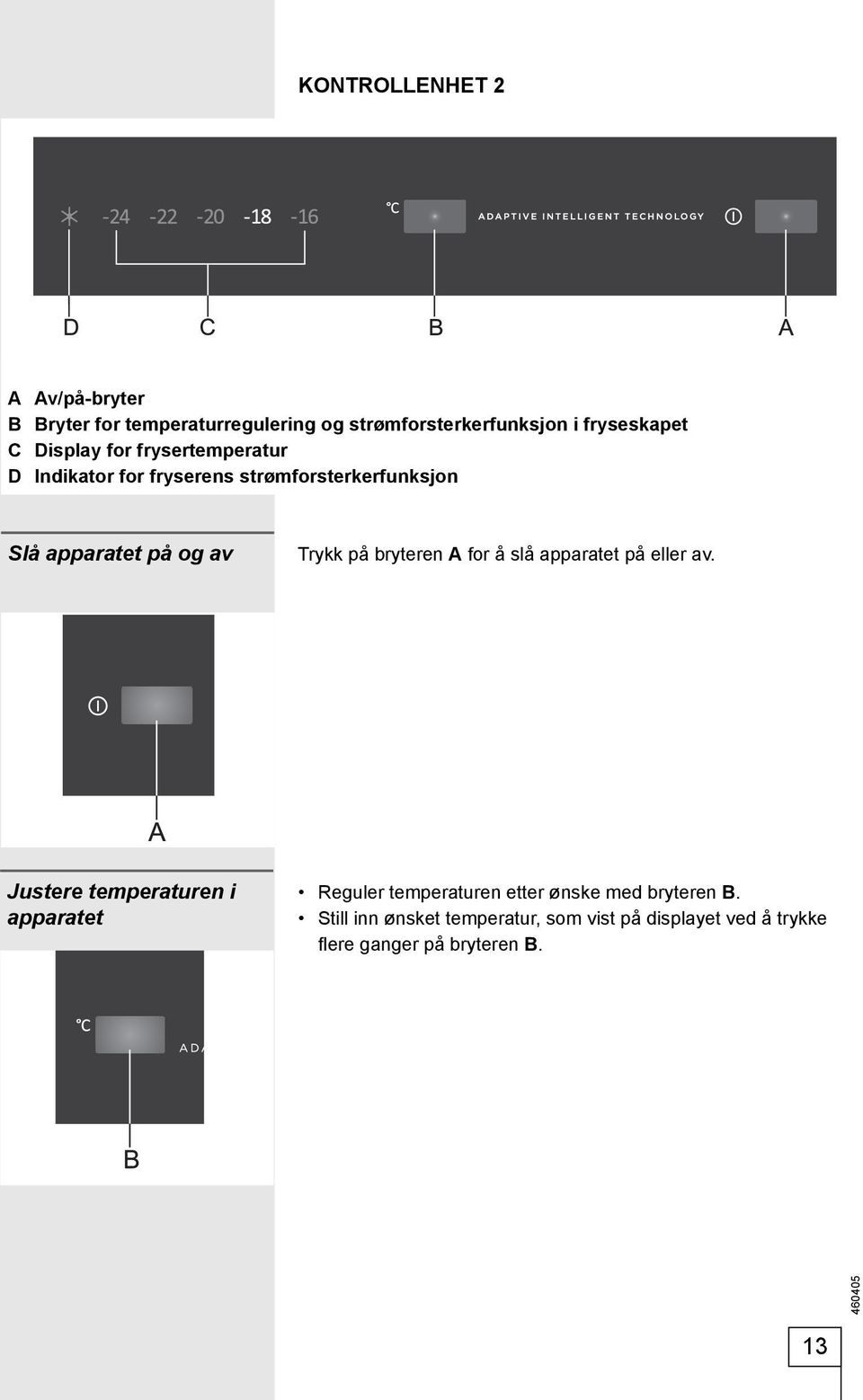 på bryteren A for å slå apparatet på eller av.