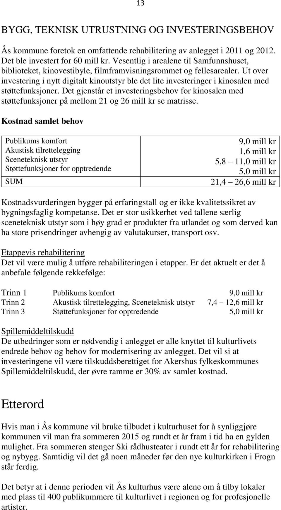 Ut over investering i nytt digitalt kinoutstyr ble det lite investeringer i kinosalen med støttefunksjoner.