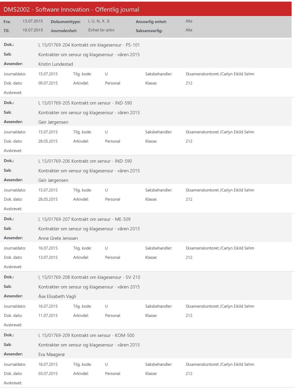 dato: 28.05.2015 Arkivdel: Personal I, 15/01769-207 Kontrakt om sensur - ME-509 Anne Grete Jenssen Dok.