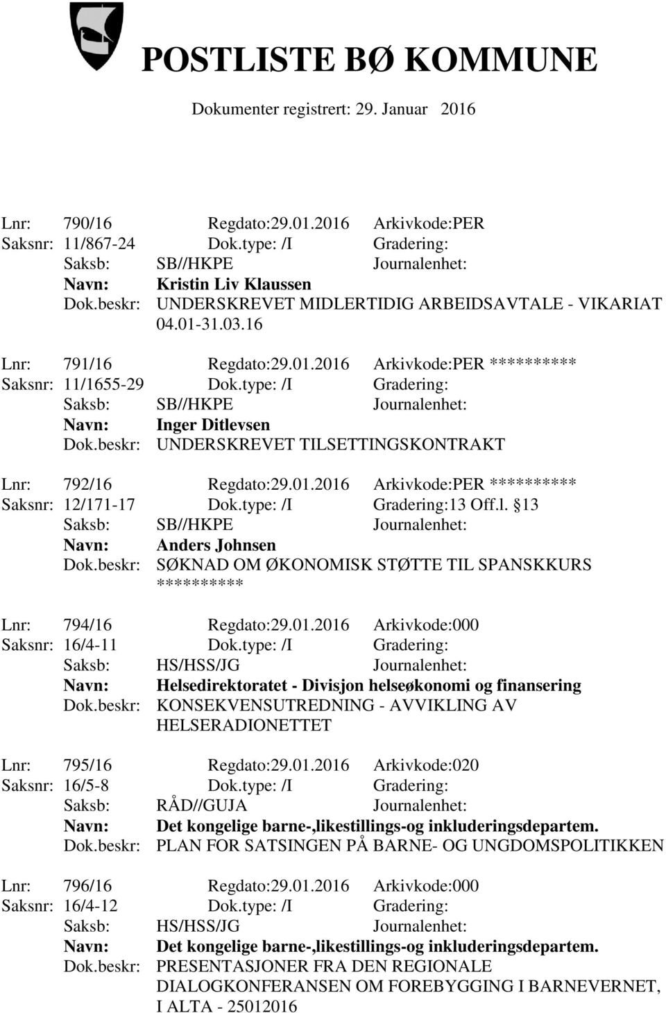 type: /I Gradering:13 Off.l. 13 Navn: Anders Johnsen Dok.beskr: SØKNAD OM ØKONOMISK STØTTE TIL SPANSKKURS Lnr: 794/16 Regdato:29.01.2016 Arkivkode:000 Saksnr: 16/4-11 Dok.