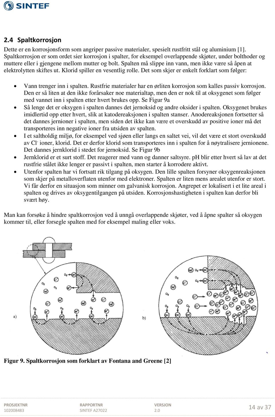 Spalten må slippe inn vann, men ikke være så åpen at elektrolytten skiftes ut. Klorid spiller en vesentlig rolle. Det som skjer er enkelt forklart som følger: Vann trenger inn i spalten.