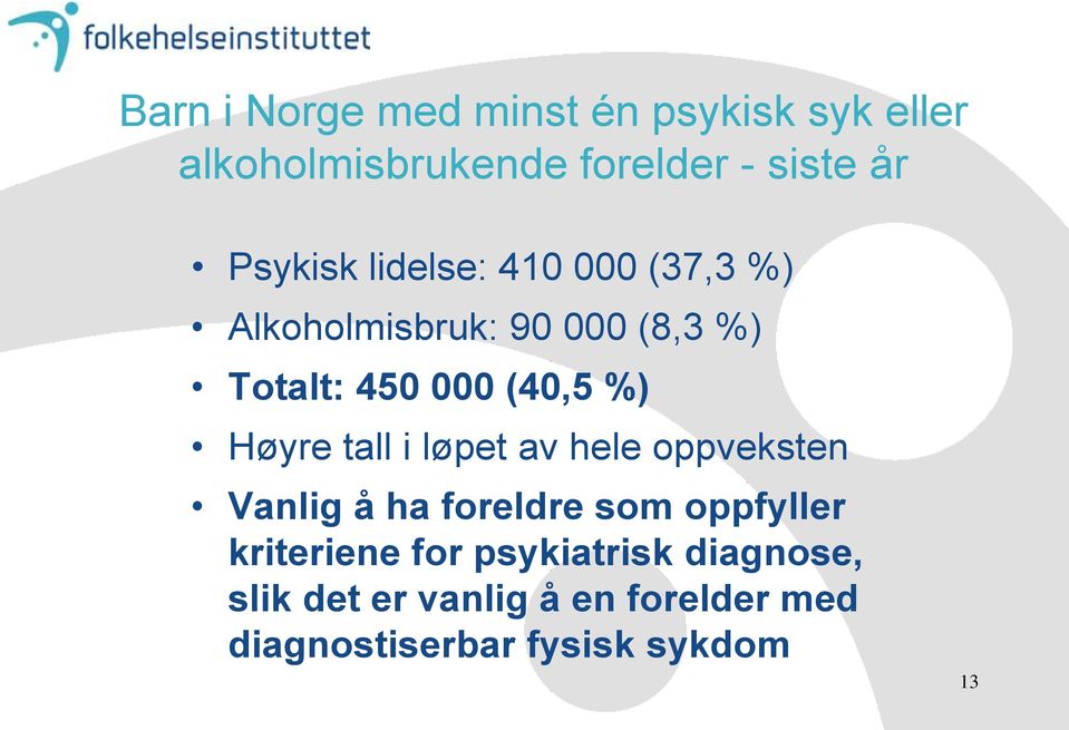 %) Høyre tall i løpet av hele oppveksten Vanlig å ha foreldre som oppfyller kriteriene