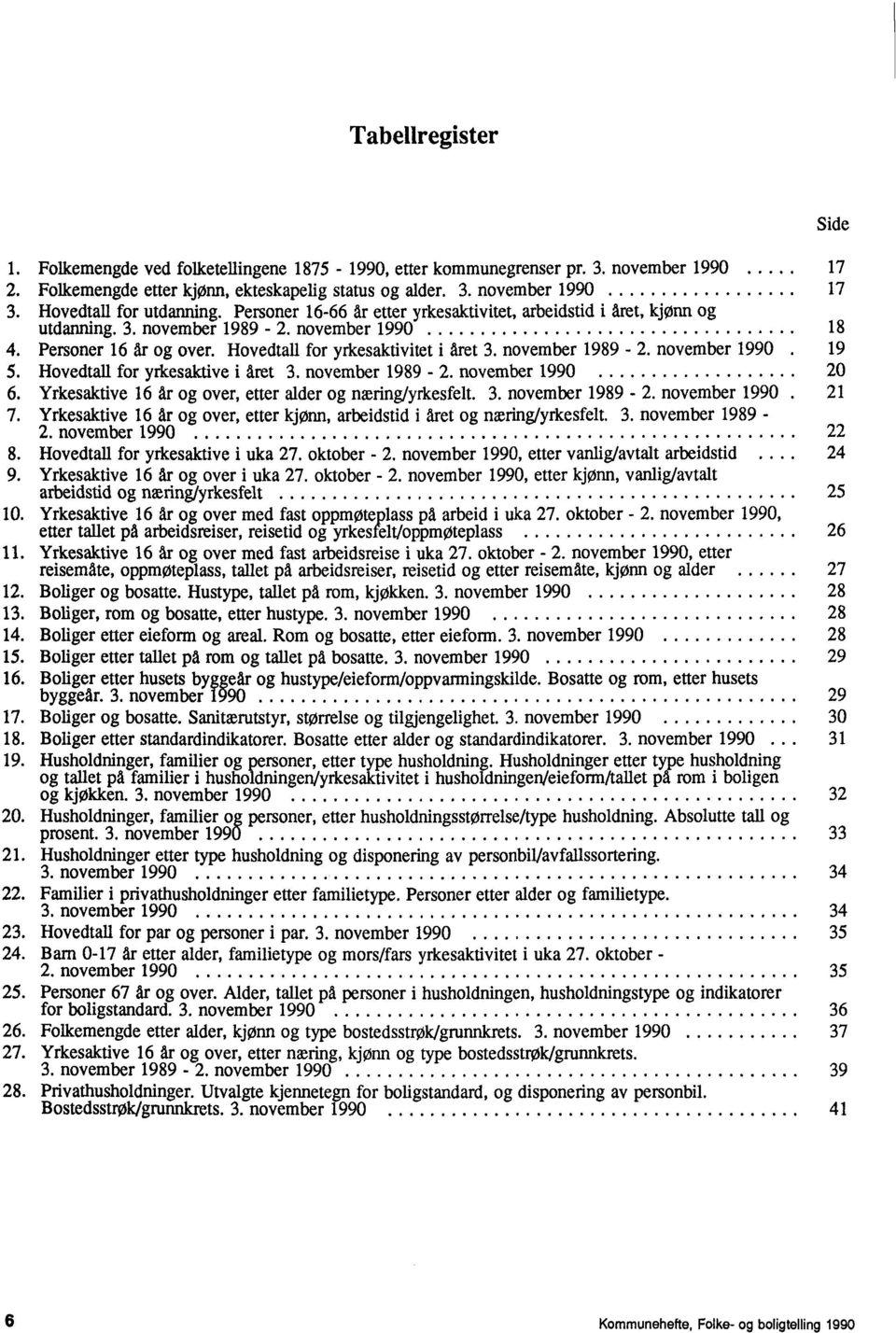 Hovedtall for yrkesaktivitet i Aret 3. november 1989-2. november 1990 19 5. Hovedtall for yrkesaktive i året 3. november 1989-2. november 1990 20 6.