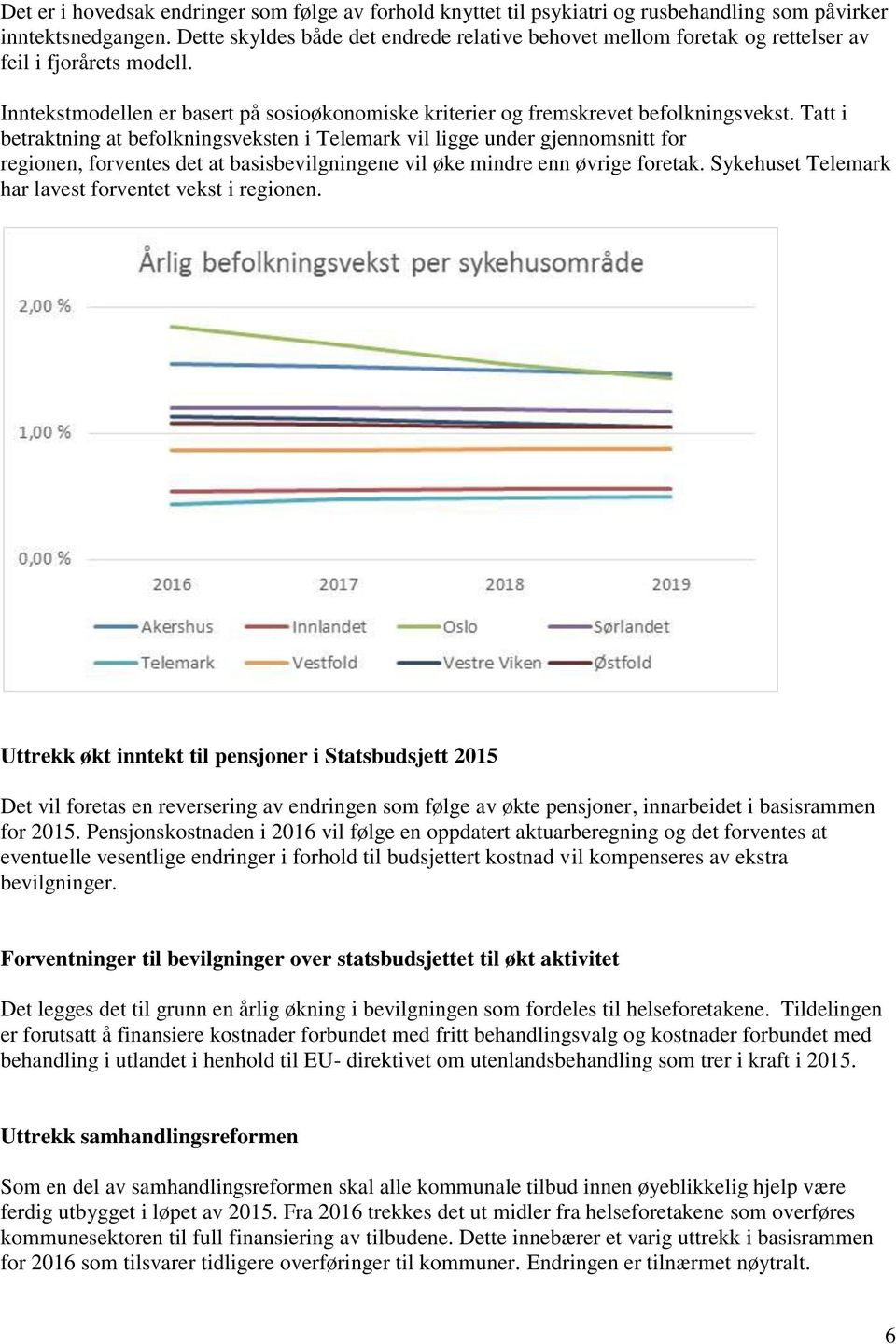 Tatt i betraktning at befolkningsveksten i Telemark vil ligge under gjennomsnitt for regionen, forventes det at basisbevilgningene vil øke mindre enn øvrige foretak.