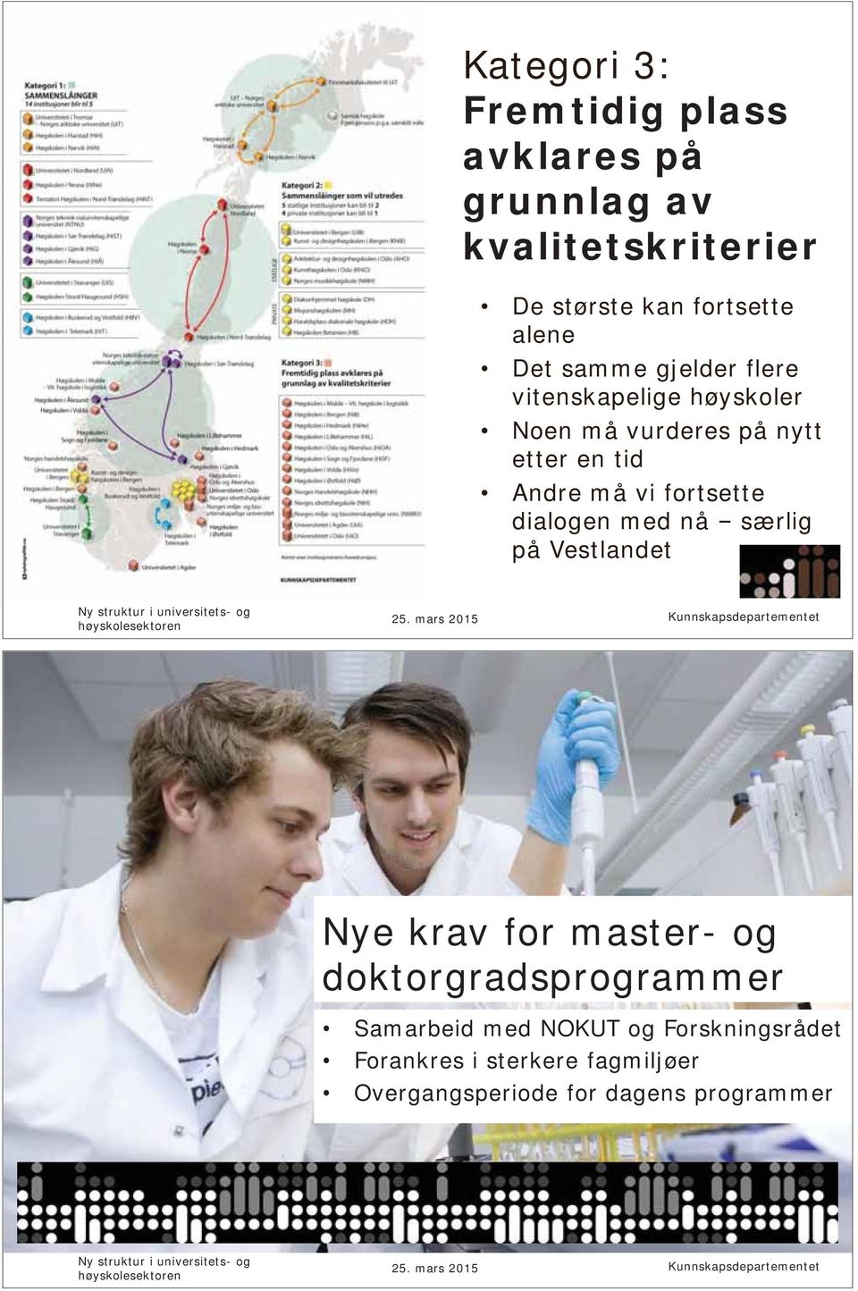 må vi fortsette dialogen med nå særlig på Vestlandet Nye krav for master- og doktorgradsprogrammer