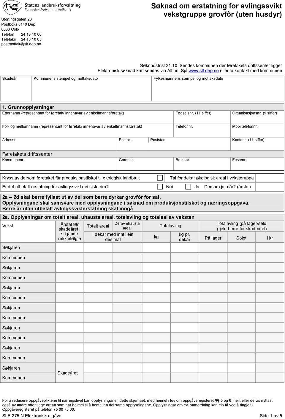 Grunnopplysningar Etternamn (representant for føretak/ innehavar av enkeltmannsføretak) Fødselsnr. (11 siffer) Organisasjonsnr.