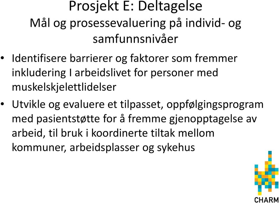 muskelskjelettlidelser Utvikle og evaluere et tilpasset, oppfølgingsprogram med pasientstøtte