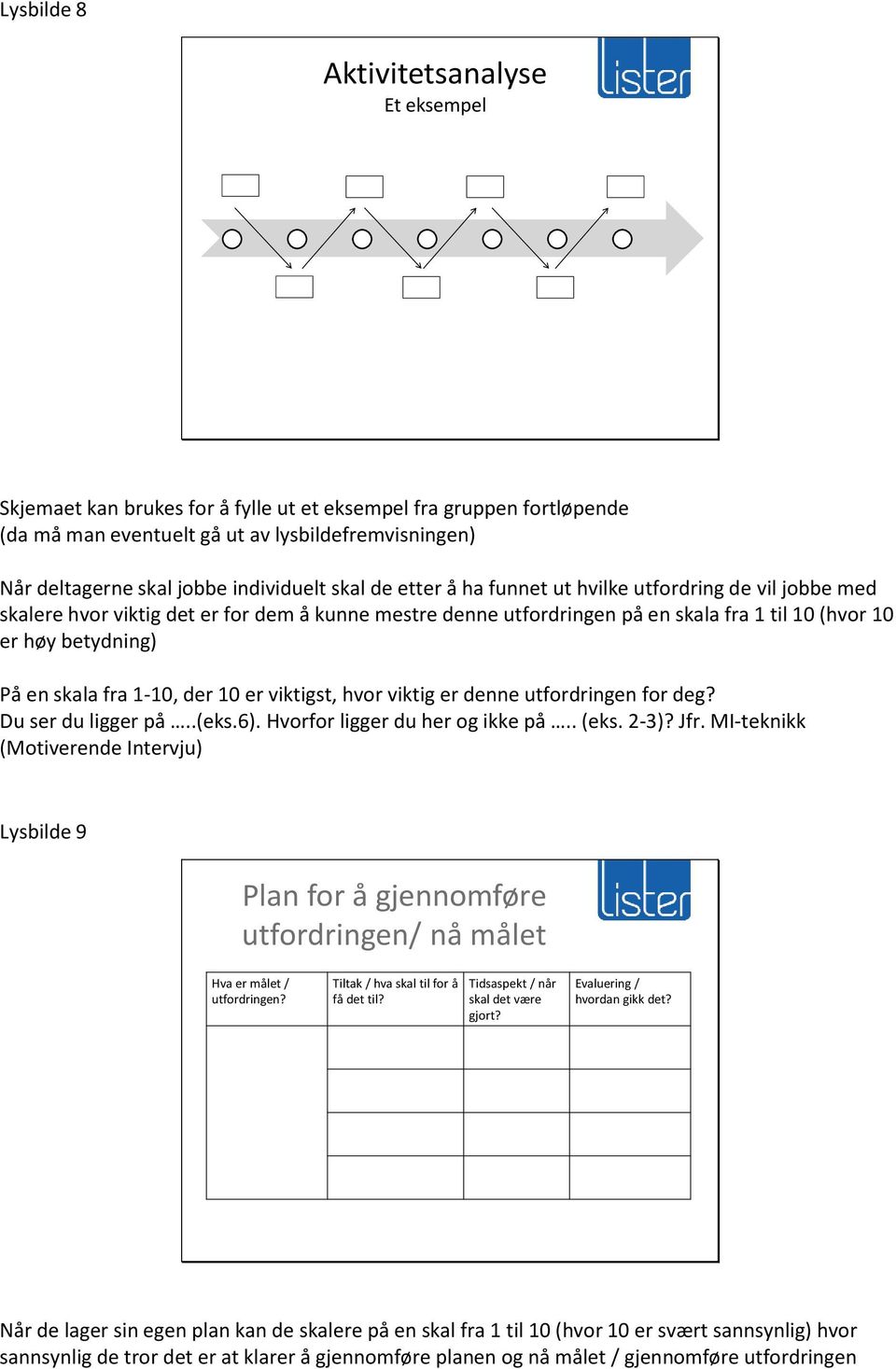 en skala fra 1-10, der 10 er viktigst, hvor viktig er denne utfordringen for deg? Du ser du ligger på..(eks.6). Hvorfor ligger du her og ikke på.. (eks. 2-3)? Jfr.