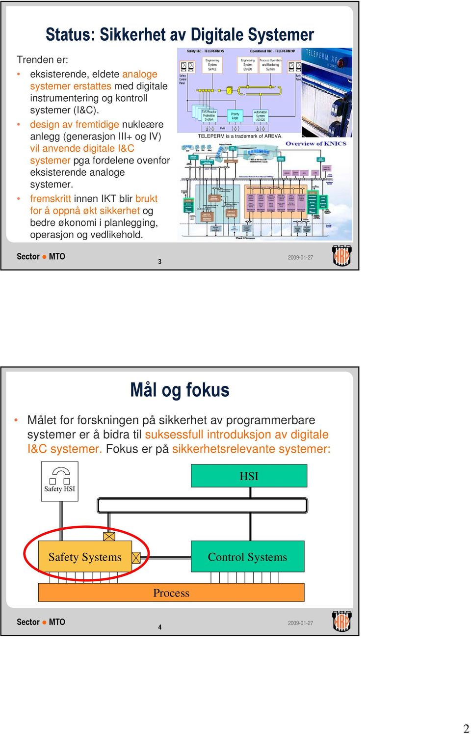 fremskritt innen IKT blir brukt for å oppnå økt sikkerhet og bedre økonomi i planlegging, operasjon og vedlikehold. TELEPERM is a trademark of AREVA.